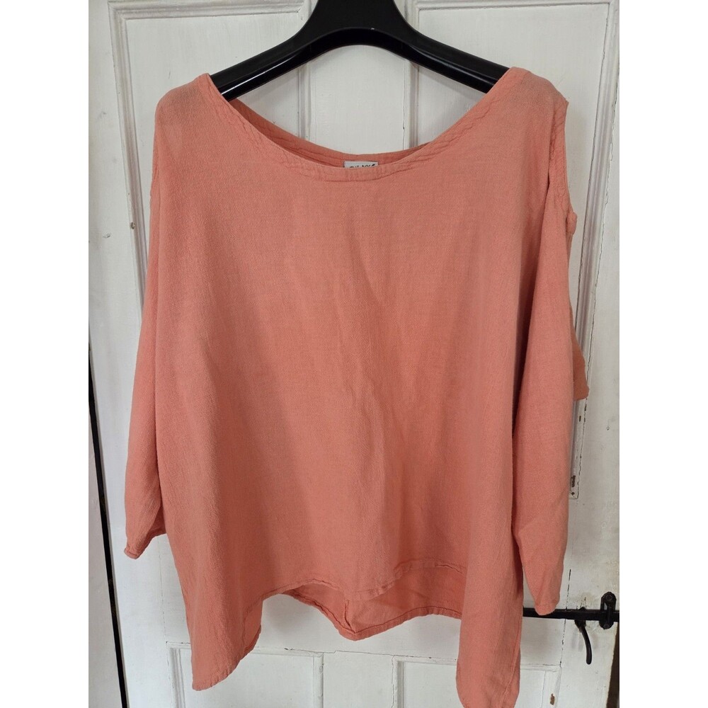 Oh My Gauze! Coral Peach Cold Shoulder Top 3/4 Slv Morocco Boxy Boho Size 2 L-XL